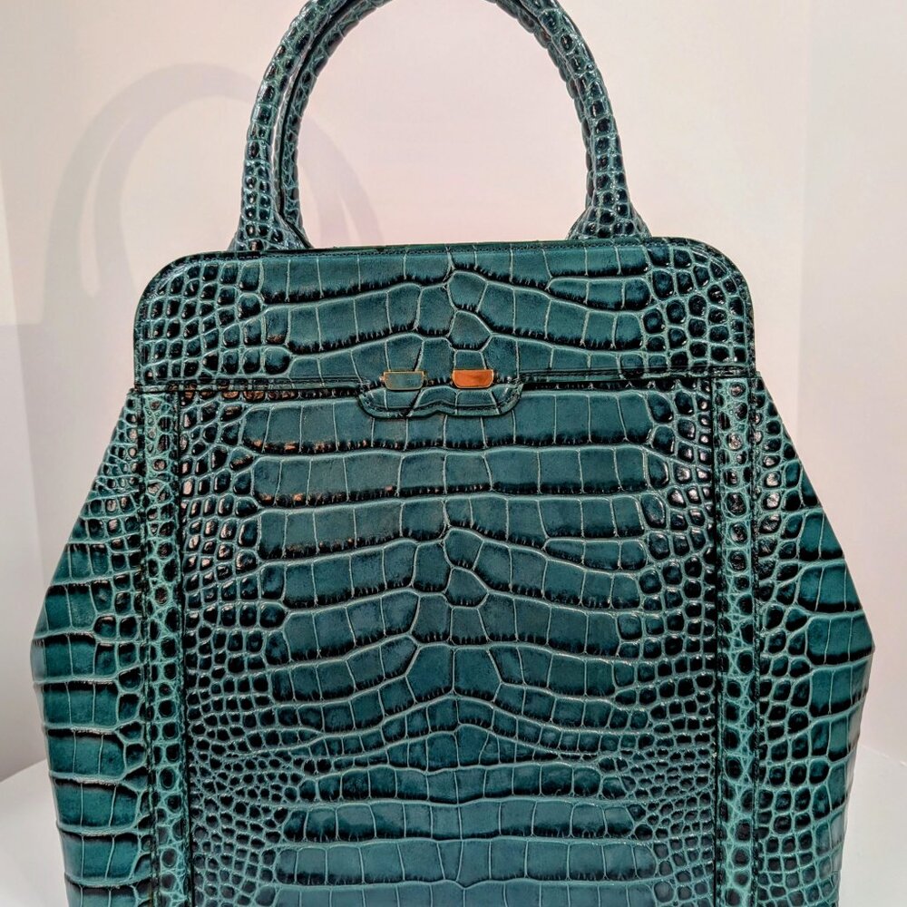 Bene Florence Large Top Handle Bag in Teal Emerald Green Alligator - Picture 11 of 11